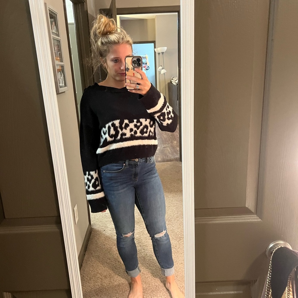 Cropped Cheetah Print Sweater